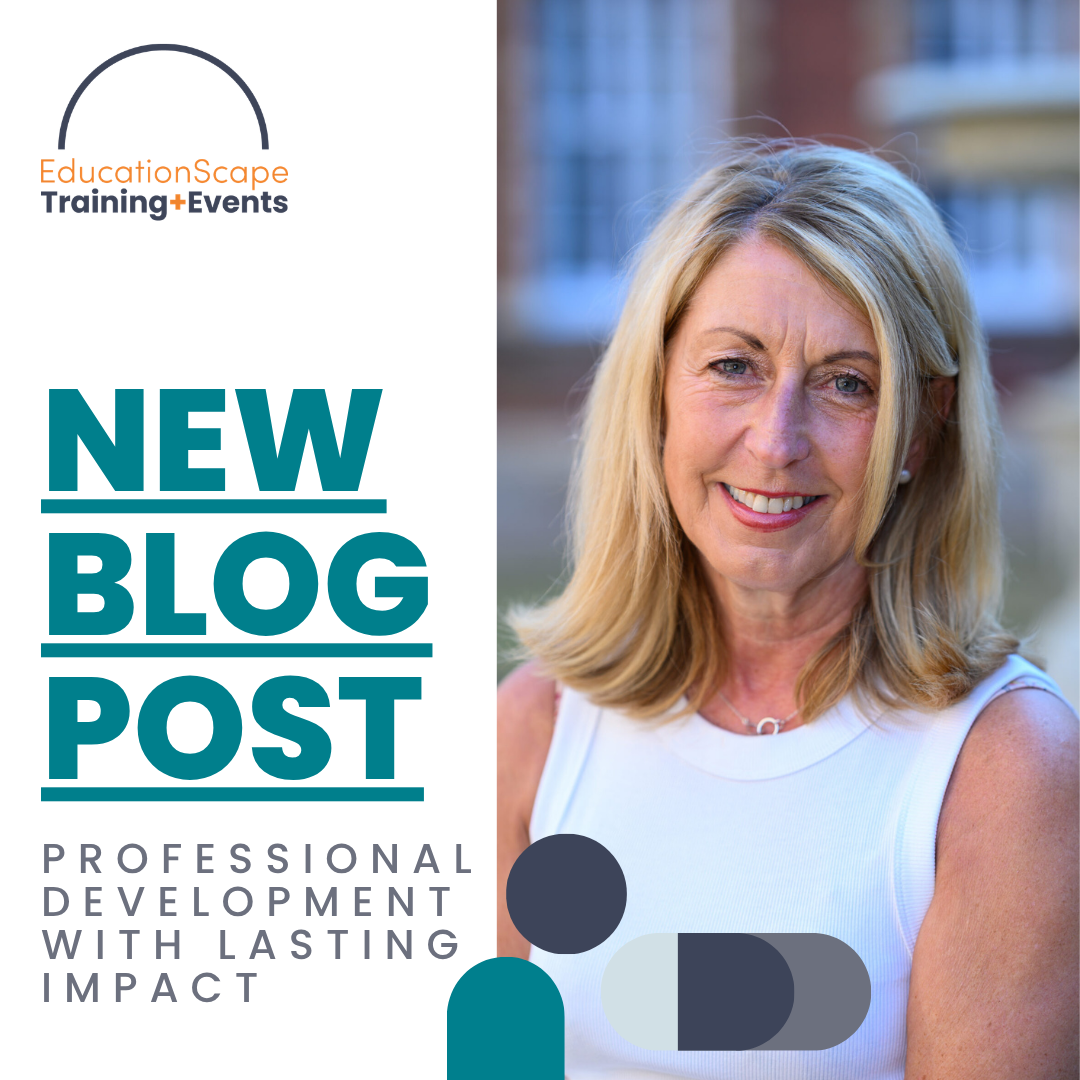 Promotional blog post image: left: EducationScape logo and large text 'NEW BLOG POST'; right: smiling woman outdoors (blog promo visual).